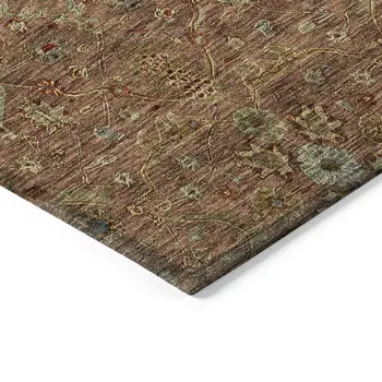 8' Brown Red And Green Round Floral Washable Indoor Outdoor Area Rug