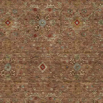 10' X 14' Brown Red And Green Floral Washable Indoor Outdoor Area Rug