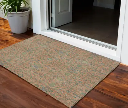 3' X 5' Coral And Teal Blue Floral Washable Indoor Outdoor Area Rug