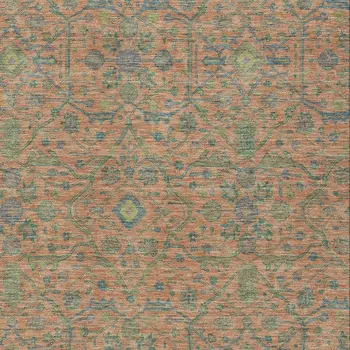 3' X 5' Coral And Teal Blue Floral Washable Indoor Outdoor Area Rug