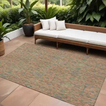 8' X 10' Coral And Teal Blue Floral Washable Indoor Outdoor Area Rug