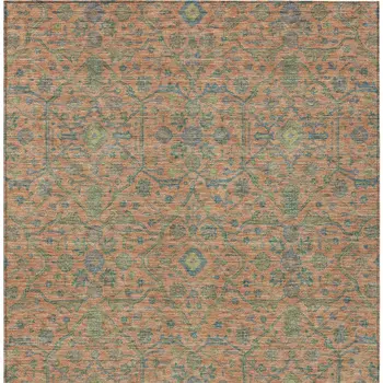 8' X 10' Coral And Teal Blue Floral Washable Indoor Outdoor Area Rug