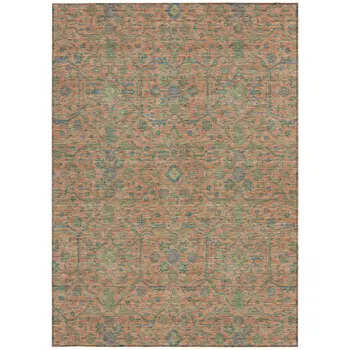9' X 12' Coral And Teal Blue Floral Washable Indoor Outdoor Area Rug