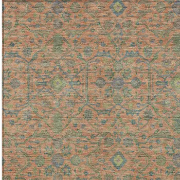 10' X 14' Coral And Teal Blue Floral Washable Indoor Outdoor Area Rug