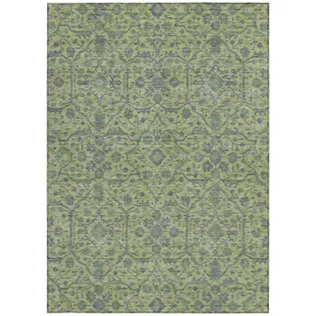 5' X 8' Lime Green And Gray Floral Washable Indoor Outdoor Area Rug