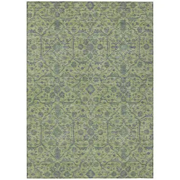 5' X 8' Lime Green And Gray Floral Washable Indoor Outdoor Area Rug
