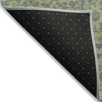 5' X 8' Lime Green And Gray Floral Washable Indoor Outdoor Area Rug
