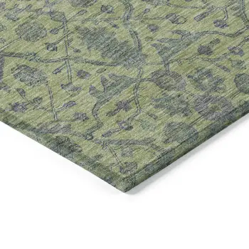 5' X 8' Lime Green And Gray Floral Washable Indoor Outdoor Area Rug