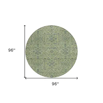 8' Lime Green And Gray Round Floral Washable Indoor Outdoor Area Rug