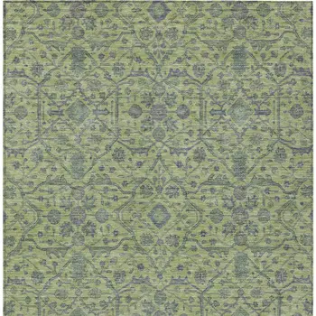 9' X 12' Lime Green And Gray Floral Washable Indoor Outdoor Area Rug