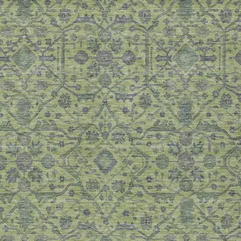 9' X 12' Lime Green And Gray Floral Washable Indoor Outdoor Area Rug