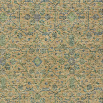 3' X 5' Orange Blue And Green Floral Washable Indoor Outdoor Area Rug