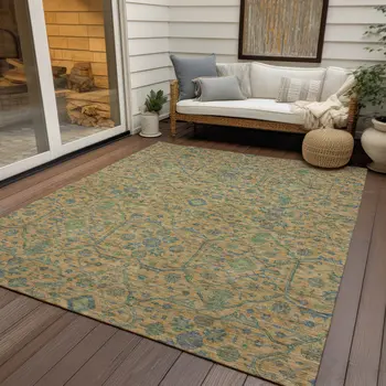8' X 10' Orange Blue And Green Floral Washable Indoor Outdoor Area Rug