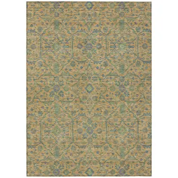 8' X 10' Orange Blue And Green Floral Washable Indoor Outdoor Area Rug