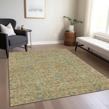 8' X 10' Orange Blue And Green Floral Washable Indoor Outdoor Area Rug