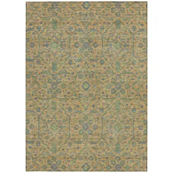 10' X 14' Orange Blue And Green Floral Washable Indoor Outdoor Area Rug