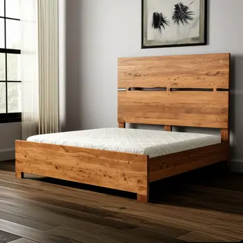 Brown Live Edge Bow Joint Solid Wood King Bed Frame