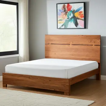 Brown Live Edge Bow Joint Solid Wood King Bed Frame