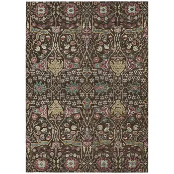 3' X 5' Chocolate Red And Gold Floral Washable Indoor Outdoor Area Rug