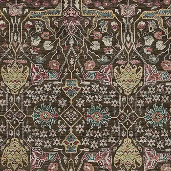 5' X 8' Chocolate Red And Gold Floral Washable Indoor Outdoor Area Rug