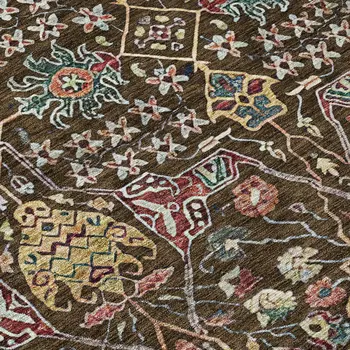 8' X 10' Chocolate Red And Gold Floral Washable Indoor Outdoor Area Rug