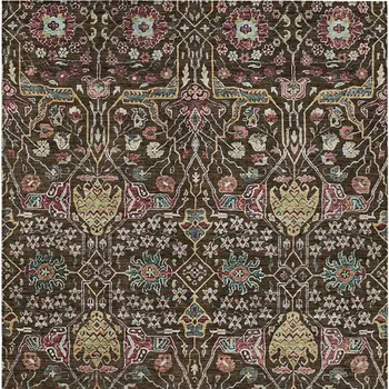 9' X 12' Chocolate Red And Gold Floral Washable Indoor Outdoor Area Rug