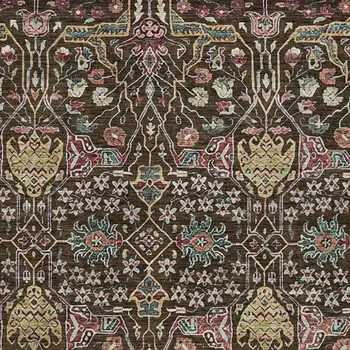 10' X 14' Chocolate Red And Gold Floral Washable Indoor Outdoor Area Rug