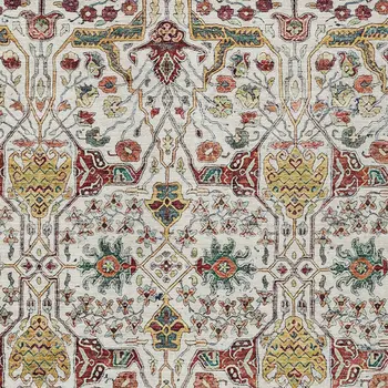 5' X 8' Ivory Red And Green Floral Washable Indoor Outdoor Area Rug