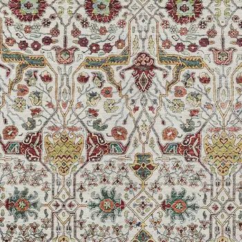 9' X 12' Ivory Red And Green Floral Washable Indoor Outdoor Area Rug