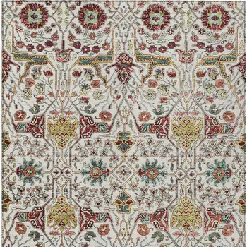 10' X 14' Ivory Red And Green Floral Washable Indoor Outdoor Area Rug
