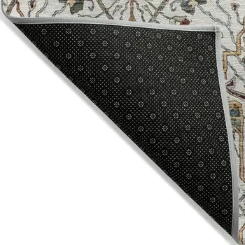 10' X 14' Ivory Red And Green Floral Washable Indoor Outdoor Area Rug