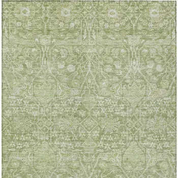 3' X 5' Artichoke Green And Ivory Floral Washable Indoor Outdoor Area Rug