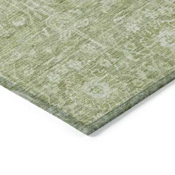 3' X 5' Artichoke Green And Ivory Floral Washable Indoor Outdoor Area Rug