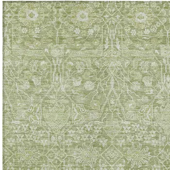 3' X 5' Artichoke Green And Ivory Floral Washable Indoor Outdoor Area Rug