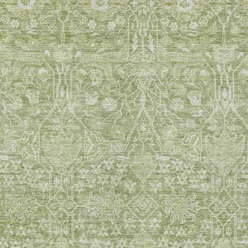 8' X 10' Artichoke Green And Ivory Floral Washable Indoor Outdoor Area Rug