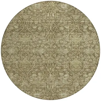 8' Brown And Beige Round Floral Washable Indoor Outdoor Area Rug