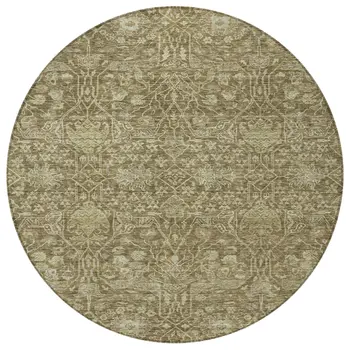 8' Brown And Beige Round Floral Washable Indoor Outdoor Area Rug