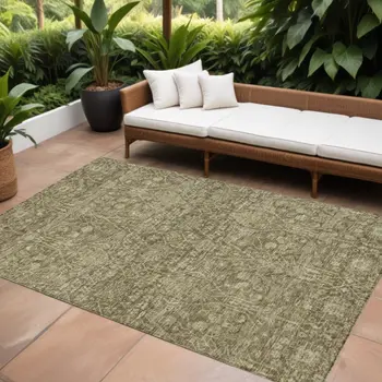 8' X 10' Brown And Beige Floral Washable Indoor Outdoor Area Rug