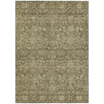 8' X 10' Brown And Beige Floral Washable Indoor Outdoor Area Rug