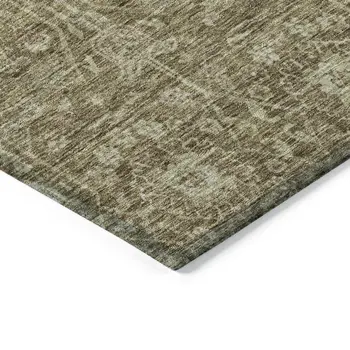 8' X 10' Brown And Beige Floral Washable Indoor Outdoor Area Rug
