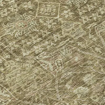8' X 10' Brown And Beige Floral Washable Indoor Outdoor Area Rug