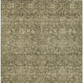 9' X 12' Brown And Beige Floral Washable Indoor Outdoor Area Rug