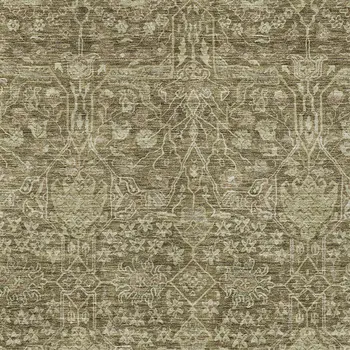 9' X 12' Brown And Beige Floral Washable Indoor Outdoor Area Rug