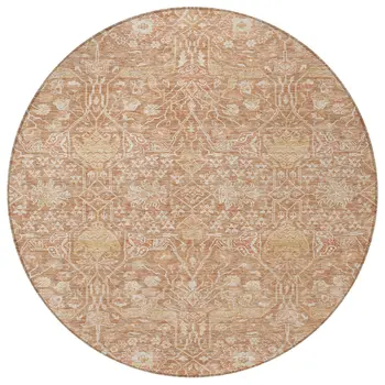 8' Coral And Ivory Round Floral Washable Indoor Outdoor Area Rug