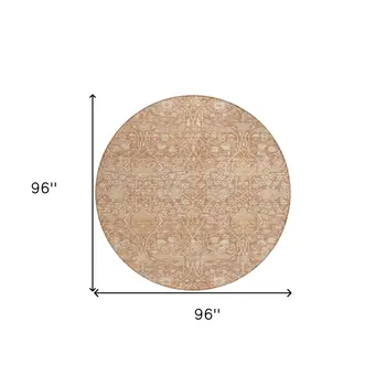 8' Coral And Ivory Round Floral Washable Indoor Outdoor Area Rug