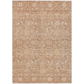 8' X 10' Coral And Ivory Floral Washable Indoor Outdoor Area Rug