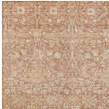 8' X 10' Coral And Ivory Floral Washable Indoor Outdoor Area Rug