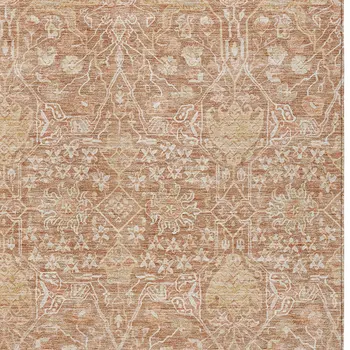 9' X 12' Coral And Ivory Floral Washable Indoor Outdoor Area Rug