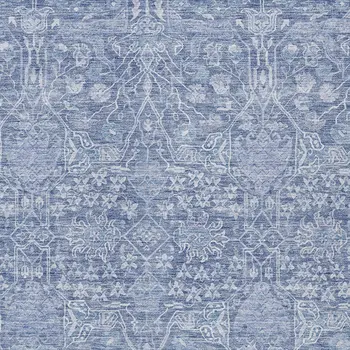 3' X 5' Denim Blue And Ivory Floral Washable Indoor Outdoor Area Rug
