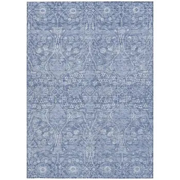 5' X 8' Denim Blue And Ivory Floral Washable Indoor Outdoor Area Rug